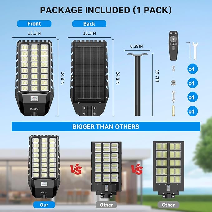 Deepn Solar Street Lights Outdoor 7000W Solar Parking Lot Lights 360000 Lumens Solar Lights Outdoor IP67 Waterproof Dusk to Dawn Motion Sensor Outdoor Lights for Yard with Remote Control