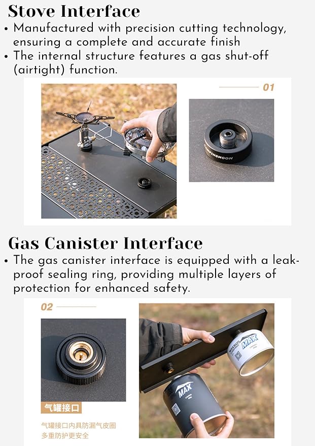 CAMPINGMOON Dual Burner Camping Cooktop Half Size IGT Top Detachable Legs Compact Table Removable Handles Non Slip Feet Outdoor Backpacking Stove Accessory BKZ06-L