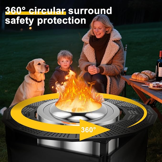 48 Inch Fire Pit Bonfire Surround for Solo St ove Yukon Circular Safety Protection Equipped with a Safety Support Frame to Prevent Direct Contact with The Ground