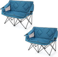 ARROWHEAD OUTDOOR 2-Pack Portable Folding Camp Loveseat Chair w/Glass &amp Cup Holders Heavy Duty Carry Bag 650 lbs Weight Capacity