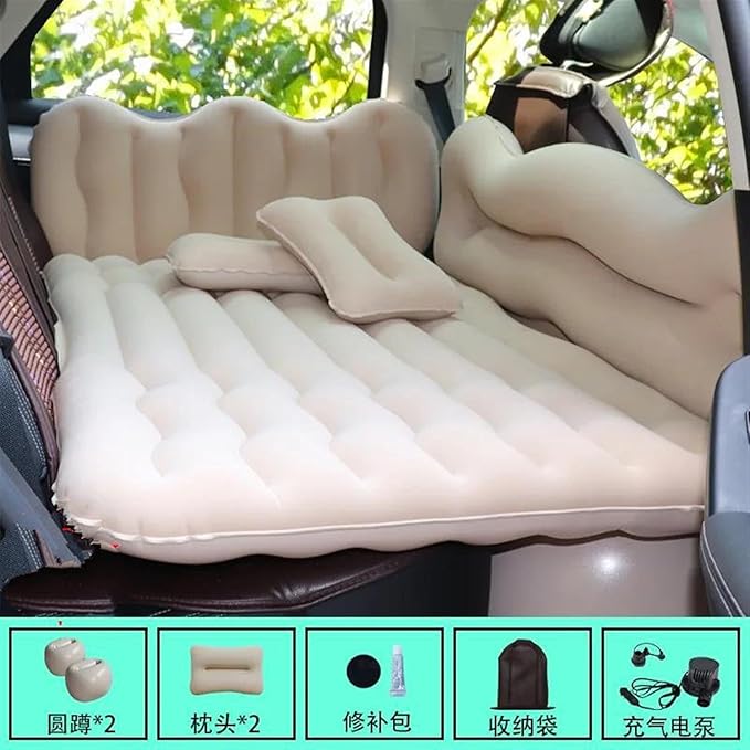 Car Inflatable Mattress Car Camping Travel Mattress Car Trunk Inflatable Mattress Suitable for Self-Driving Travel Camping Bed (Beige)