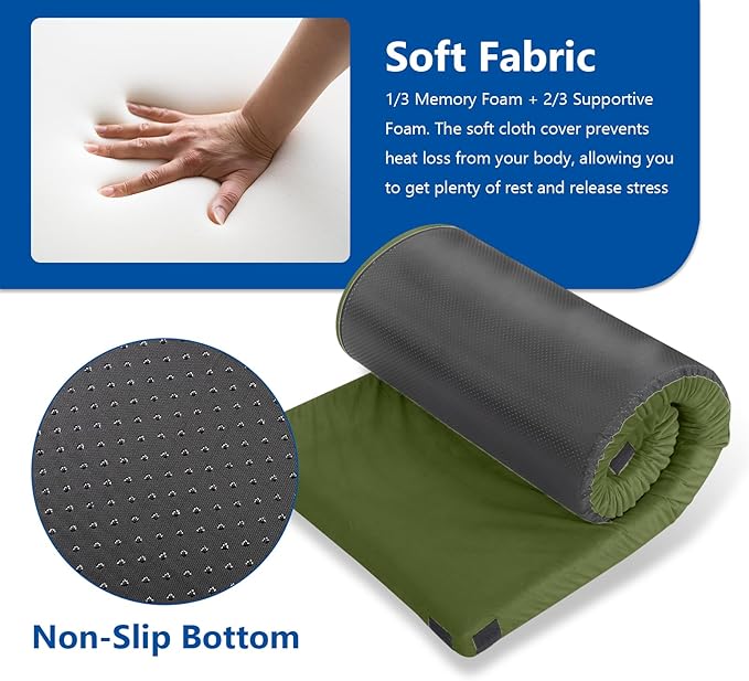 Thick Memory Foam Camping Mattress Sleeping Pad Memory Foam Camping Mattress Pad Sleeping Mat Portable Floor Mat Roll Up Mattress for Guests Kids Adult Sleepover