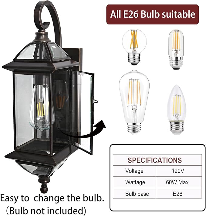 Copper Brass Outdoor Wall Lights 18.5Inch Waterproof Lantern Exterior Light Fixtures Outdise Wall Mounted Porch Light Garage Wall Sconce Patio Lamps E26 Socket