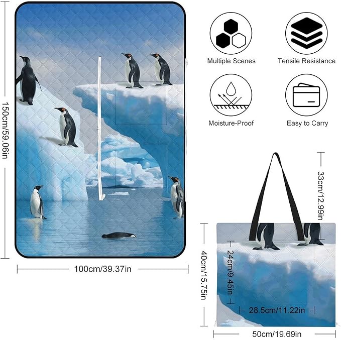 Zipper Penguins On The Iceberg Style Picnic Mat Suitable for Travel Camping Park Or Home Use
