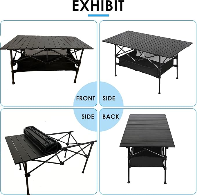 LEADALLWAY Folding Camping Table Low Picnic Table with Large Storage and Carrying Bags37.4×21.65×19.69inchs