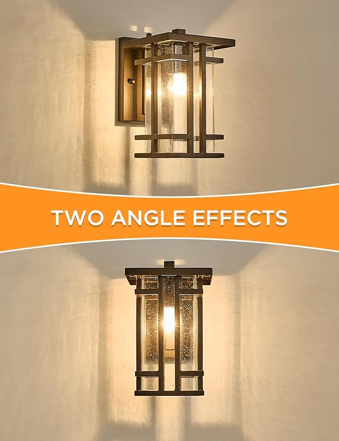 Retro Outdoor Wall Light Oil Rubbed Bronze Outside Wall Lamp with Seeded Glass Shade 10H Exterior Light Fixtures Wall Mount IP65 Waterproof Outdoor Porch House Lighting Exterior Wall Sconces E26