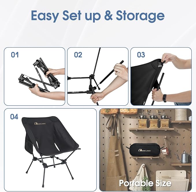 MOON LENCE Portable Camping Chair Plus Larger &amp Roomier Compact and Lightweight Still Folding Chair for Backpacking &amp Hiking 330Lbs Capacity
