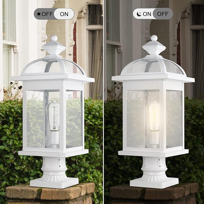 Darkaway Large Post Lights 22inch Outdoor Lamp Post Light Fixture with Seeded Glass Lamp Posts Outdoor Lighting for Patio Garden Pathway (Large White)