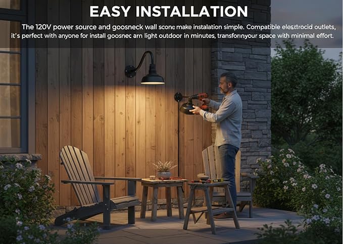 AGB101-10-AS8 MAT Black - Standard Barn Light with Gooseneck Arm | Outdoor LED Lights Classic Floodlight Design for Barn Lights Outdoor Durable Metal Construction Energy-Efficient