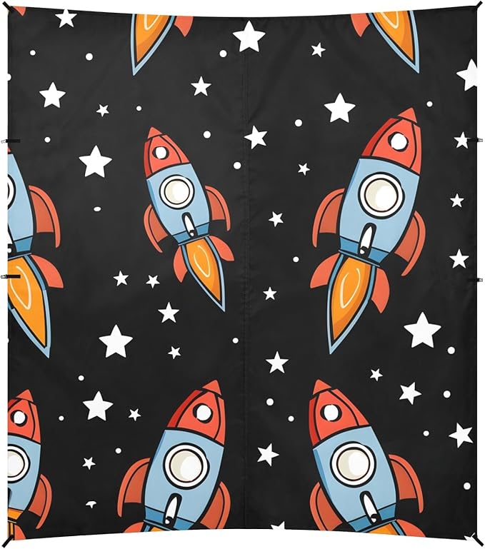 Spaceship Cartoon Character Seamless Pattern Camping Sun Shelter Beach Tent Portable Beach Sun Shade Outdoor Canopy for Camping Trips Fishing Picnic