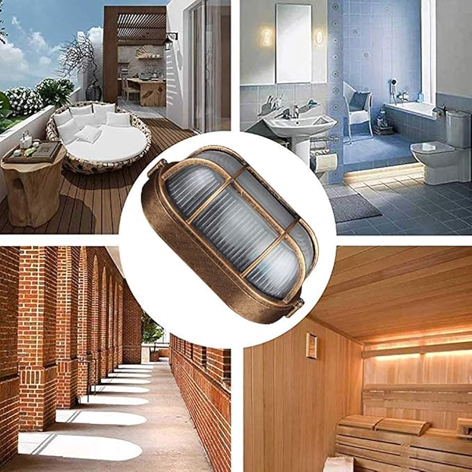 2-Pack Outdoor Oval Wall Lights 8.3Nautical Bulkhead Sconce Flush Mount for Wall or Ceiling Aluminum with Frosted Glass Vandal Resistant Security Light E26 Base Waterproof Garage Terrace Sauna