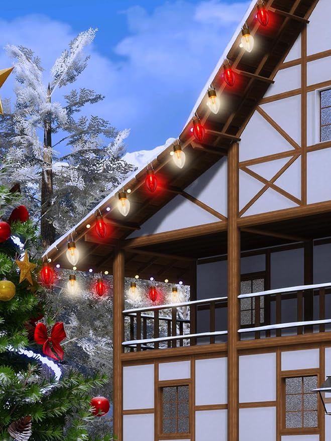 SUNSGNE Jumbo Christmas Lights Outdoor 16FT Red and White Christmas Lights with 10 Count 5'' Clear Glossy LED Bulbs for Home Tree Roof Yard Garden Patio Balcony Decorations