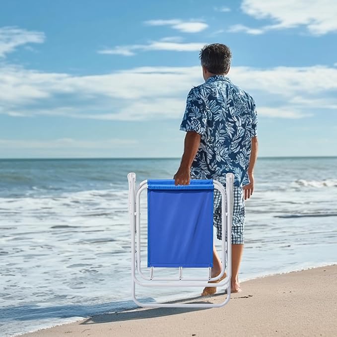 Folding Beach Chair with Umbrella – Portable Lightweight Lounge Chair for Adults with High Back &amp Heavy-Duty Frame UPF Sun Protection for Beach Camping Park Concerts (Blue)