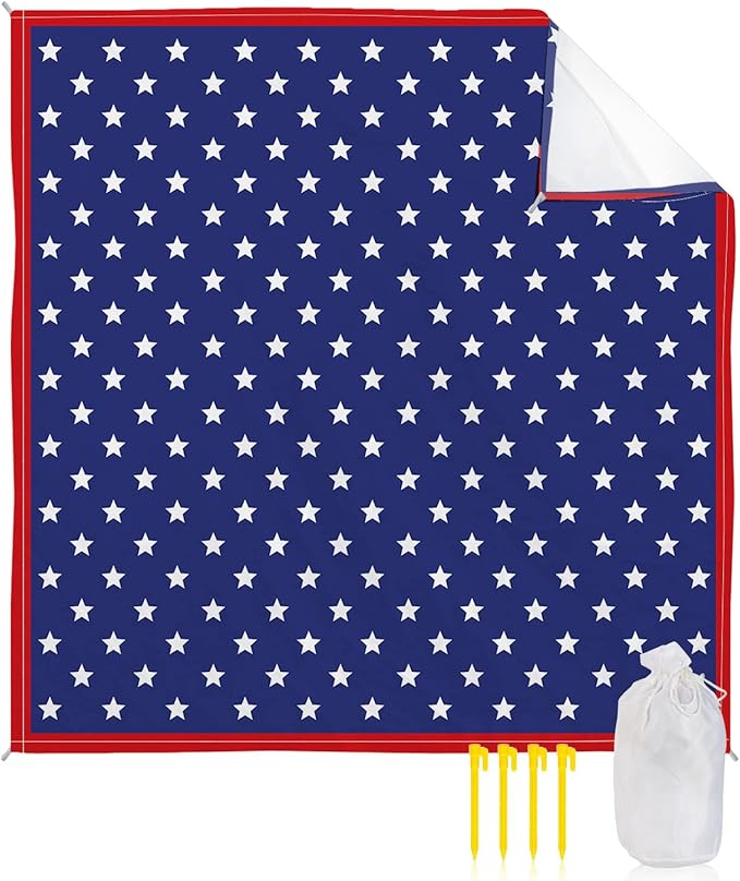Beach Blanket Waterproof Sandproof Independence Day July 4th Extra Large 95X80 Picnic Blanket Beach Mat Lightweight Durable Camping Blanket with 4 Stakes for Beach Travel Patriotic American Flag