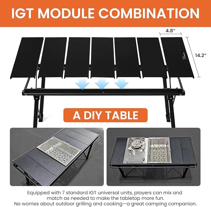 IGT Camping Table with Extended Frames Portable and Foldable Outdoor IGT Camp Tables Ultralight Height Adjustable Camp Table with Carry Bag for Car Camping Picnic RV Trip Patio Backyard