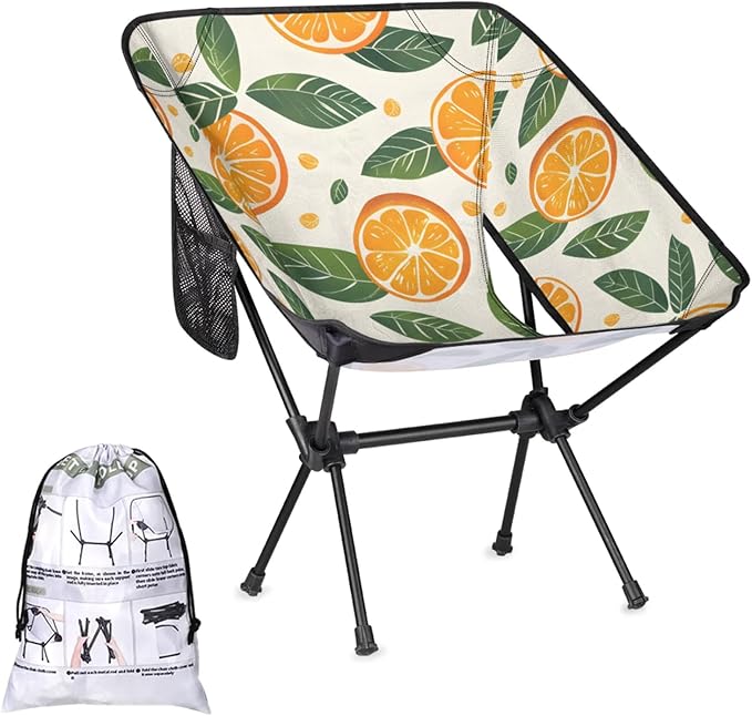 Honeybaby Folding Camping Chair Cute Orange Leaves Camping Chairs Lightweight Portable Chair Outdoor Foldable Chairs for Camping Travel Picnic Beach Hiking