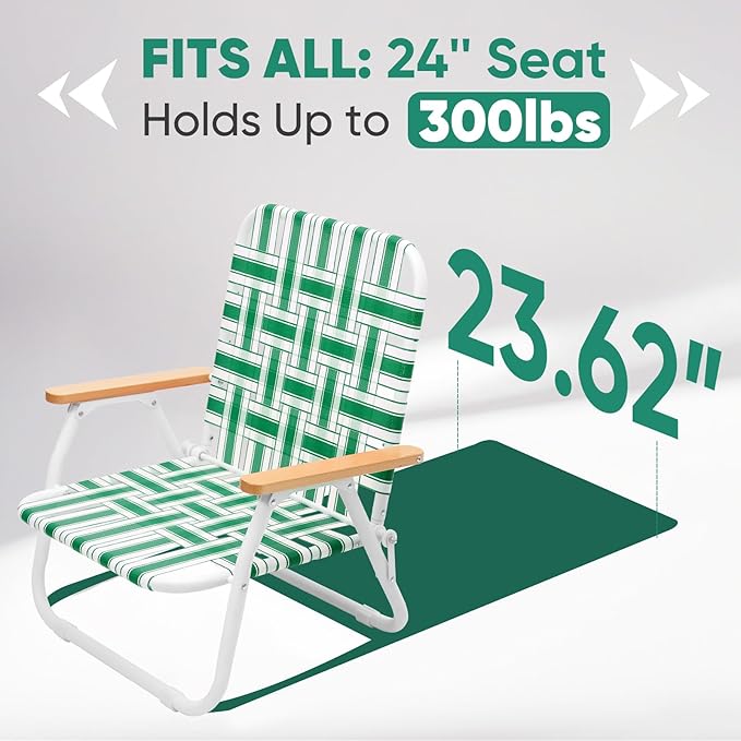 Sekey Camping Chair Beach Chair for Adults with Highback Folding Lawn Chair with Webbed Airflow Mesh Patio Chair with Rust-Proof Coating Webbed Lawn Chair for Outdoor Fishing Backyard Green