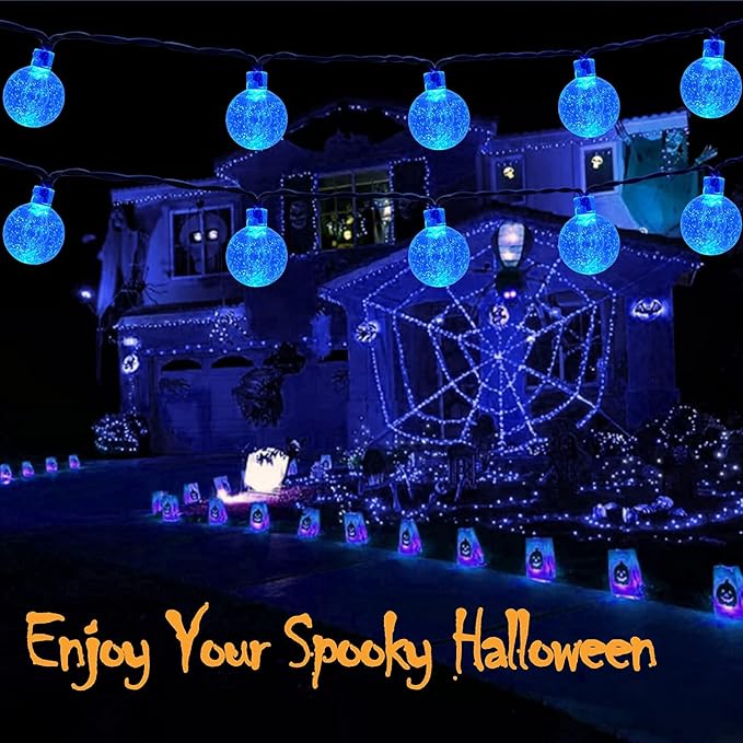 Blue 2-Pack 100 LED 64FT Crystal Globe Solar Christmas Lights Outdoor Waterproof Solar String Lights with 8 Lighting Modes Solar Outdoor Decorations for Tree Garden Patio Party Wedding Christmas