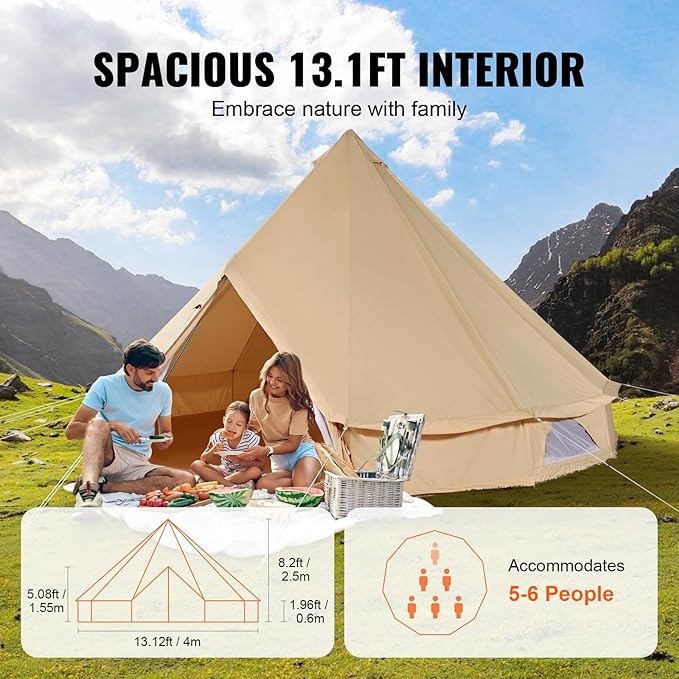 Happybuy Canvas Bell Tent - 4 Seasons Breathable 100% Cotton Canvas Yurt - w/Stove Jack Luxury Glamping Tent Waterproof for Family Camping Hunting Party