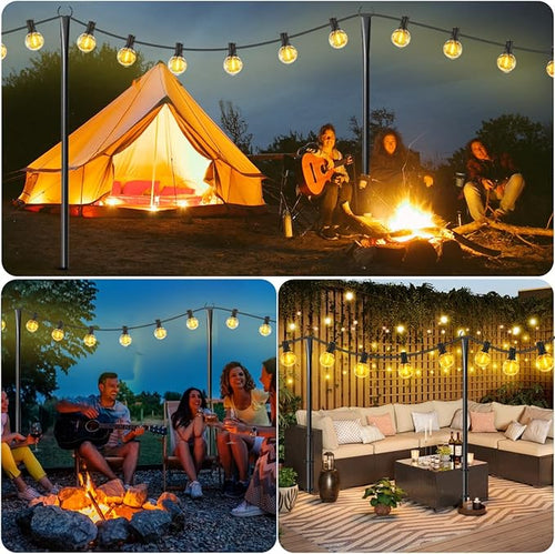 2 Pack 10FT Lighting Hanging Pole for Outside Waterproof Hardened Metal Outdoor String Light Poles for Patio Garden Bistro Wedding Parties