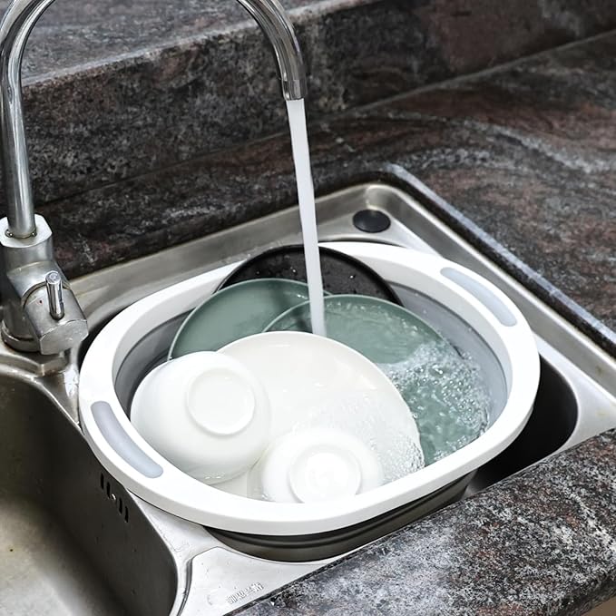 8 L Collapsible Wash Basin/Cutting Board Foldable BBQ Prep Tub Portable Sink Dish Basin with Drain