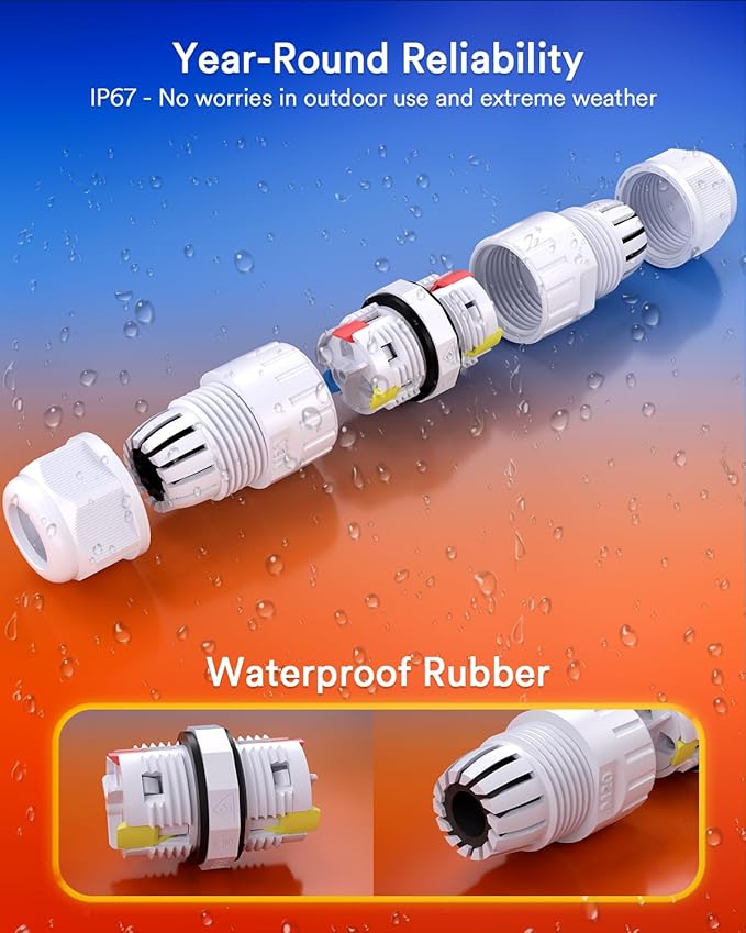 Lumary Waterproof 3PIN Wire Connector for Permanent Outdoor Lights White 2 Pack