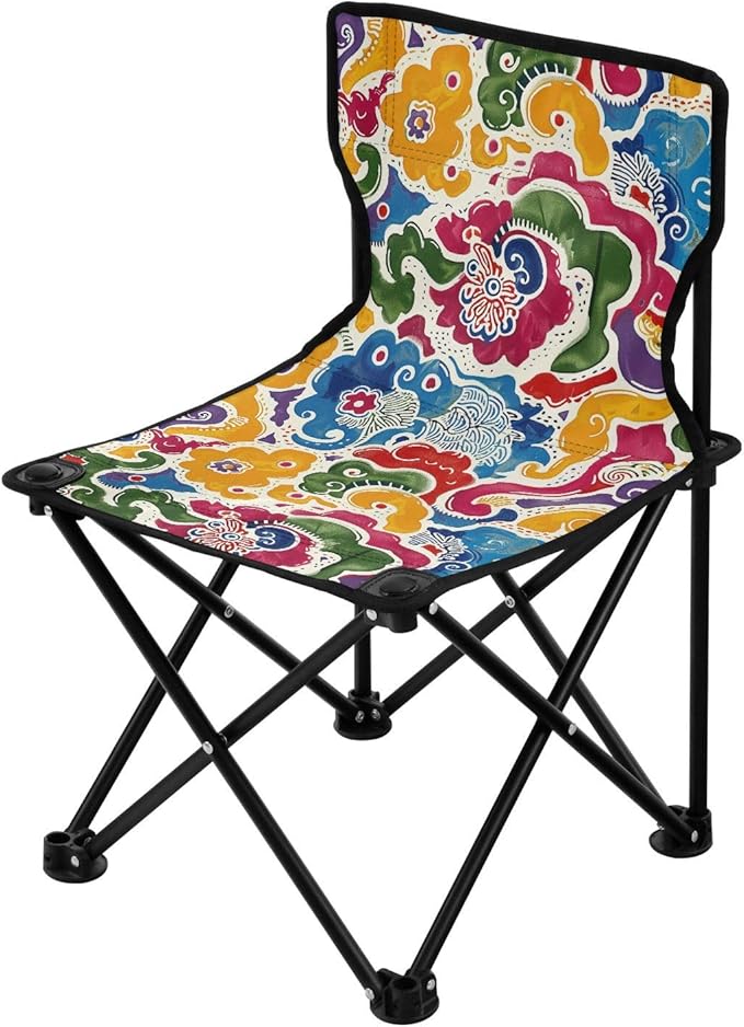 KLL Antique Chinese Pattern Folding Camp Chairs Ultra Lightweight Ultralight Camping Chair with Carrying Bag Travel Chair for Indoor Fishing