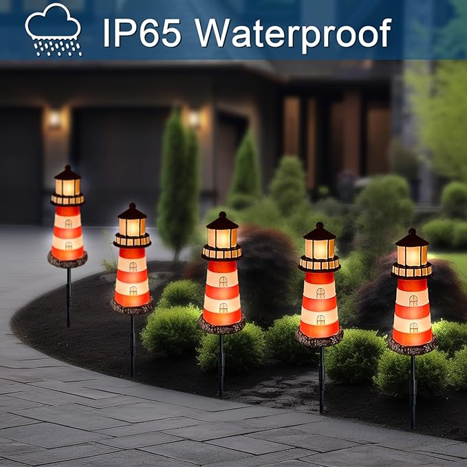 5 Pack Lighthouse GiftsHokfirm Solar Garden Lights Outdoor Garden Stake IP65 Solar String Lights Outdoor Waterproof (Red)