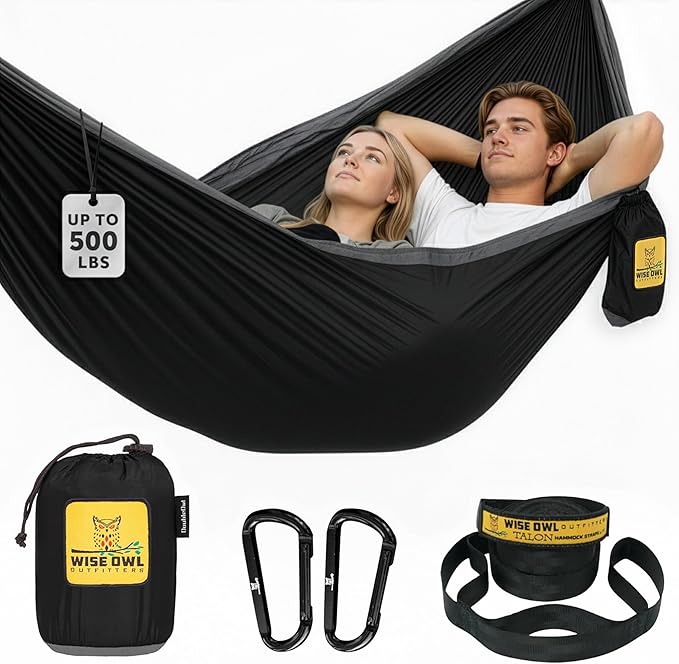 Wise Owl Outfitters Camping Hammock – 500lbs Portable Hammock with Tree Straps - Travel Backpacking Hiking Outdoors Camping Gear - Single or Double