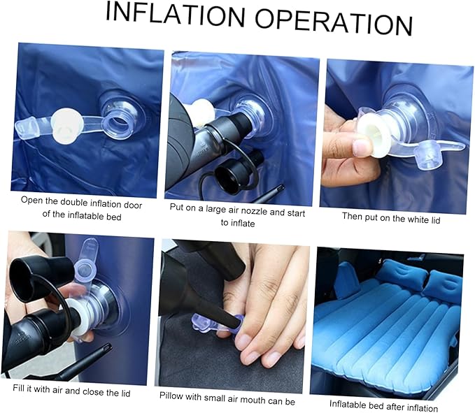 1Set Inflatable Car Mattress for Travel Flocking Air Bed for Back Seat Easy Installation Comfortable Sleeping Pad with Ergonomic Neck Pillow for Suvs and Trucks
