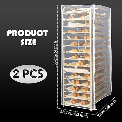 Riakrum 2 Pcs 2 Pcs Bun Pan Rack Cover Bakers Rack Cover 20 Tier Sheet for Home Kitchen Restaurant Bakery 28 L x 23 W x 61 H Clear