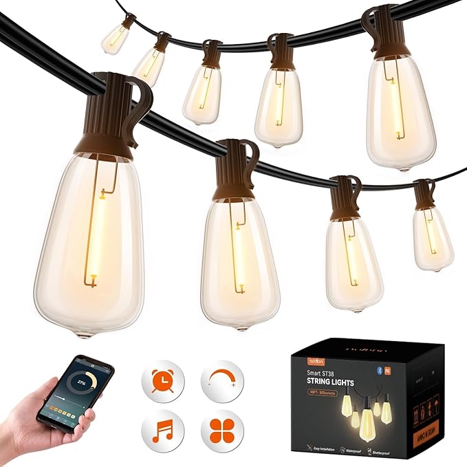 addlon 96FT Smart Outdoor String Lights Dimmable Patio Lights with 30 Waterproof LED Edison Bulbs String Lights for Outside Work with APP Control Music Sync Outdoor Lights for Bistro Backyard Party