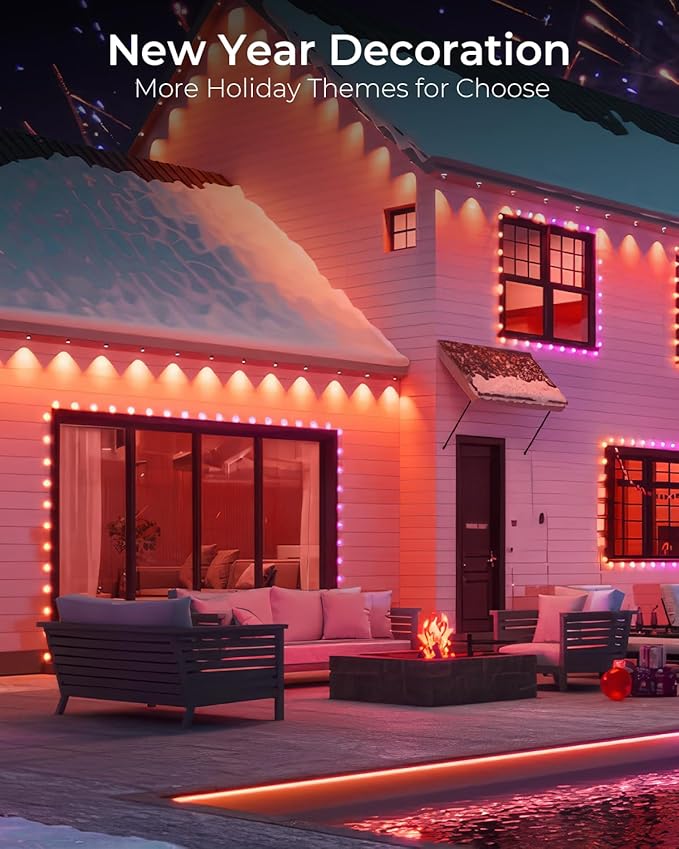 Smart Permanent Outdoor Lights 50ft with 36 LED RGB String Lights IP67 Waterproof Eaves Light with 44 Scene Modes for Halloween Christmas Birthday Holiday Party APP/Voice/Remote Control