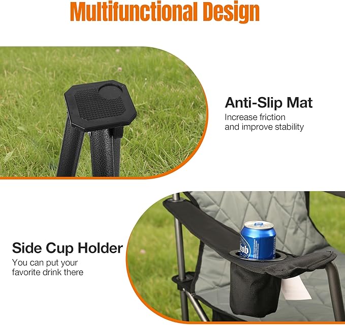2 PCS Camping Chairs Portable Chair Folding Chair with Cooler Bag and Cup Holder for OutdoorSportsBeachFishing Hiking Travel Picnic Backyard2PCBlack