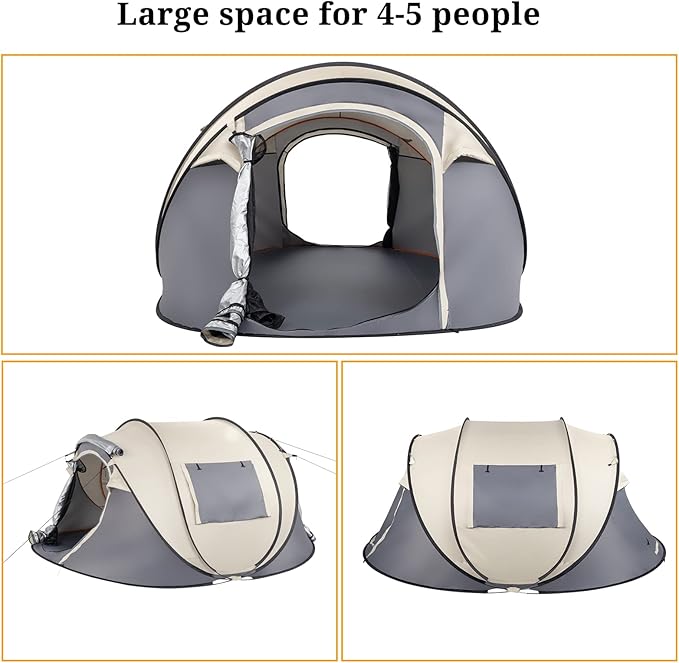 4 Person Easy Pop Up Tent Camping Waterproof Automatic Setup 2 Doors-Instant Family Tents for Hiking &amp Traveling