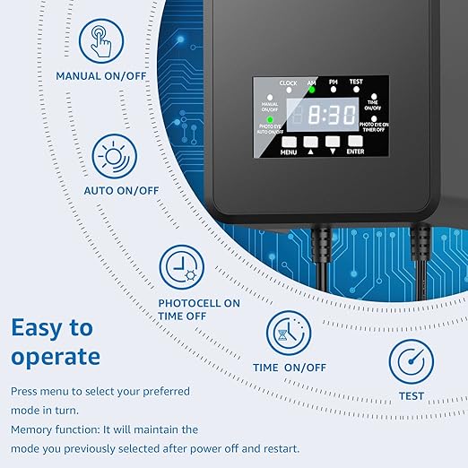 SUNVIE 300W Low Voltage Transformer with Timer and Photocell Sensor Landscape Lighting Transformer Waterproof 120V to 12V/14V AC Outdoor Low Voltage Transformers for Landscape Pathway Lights Spotlight