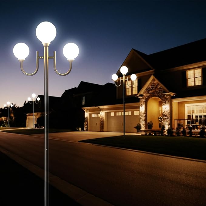 Lightdot 3 Head Outdoor Lamp Post Light Modern Light Post Outdoor Hardwired Waterproof Black Aluminum Street Pole Lights for Garden Driveway Yard Patio Walkway (Bulbs Included)