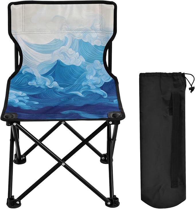 Sea Wave Portable Camping Chairs Folding Chair - Durable Oxford Fabric Lightweight Iron Frame Easy Fold Design - Ideal for Outdoor Activities Camping Fishing and Travel
