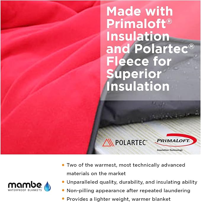 Mambe Super Extreme Weather Outdoor Blanket - Red - 100% Waterproof &amp Windproof - Insulated Polarfleece Blanket for Activities Like Cold Weather Camping &amp Winter Sports Machine Washable