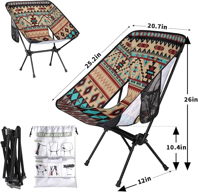 Ethnic Tribe Aztec Pattern Camping Chair Lightweight Portable Chairs for Adults Easy Installation Outdoor Foldable Camping Chair for Camping Fishing Hiking Picnic Beach