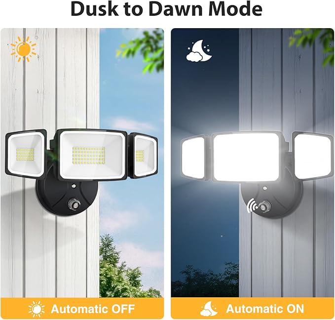 Onforu 70W Dusk to Dawn Outdoor Lighting7000LM Black Flood Lights OutdoorIP65 Waterproof Exterior Security LED Light3 Adjustable Heads Photocell Light Fixture6500K Floodlight for GaragePatioYard