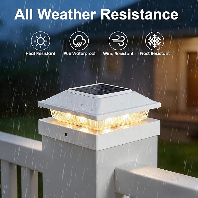 Brightever 4x4 Solar Post Cap Lights Outdoor 12-Pack Solar Fence Post Lights Fit Vinyl/Wood Posts 2 Modes(Warm/Cool White) Solar Powered Waterproof Deck Post Lights for Garden Patio Porch White
