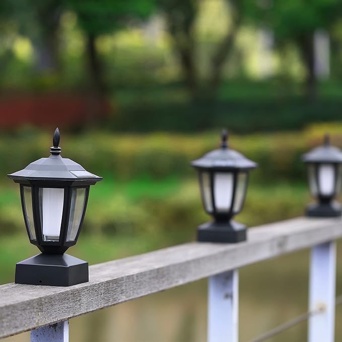 Dynaming Solar Flame Post Lights Outdoor Solar Powered Lamps Fence Post Cap Lights Flickering Flame LED Lantern Decorative Waterproof for Garden Deck Patio Fit 4x4 5x5 or 6x6 Wooden Posts 6 Pack