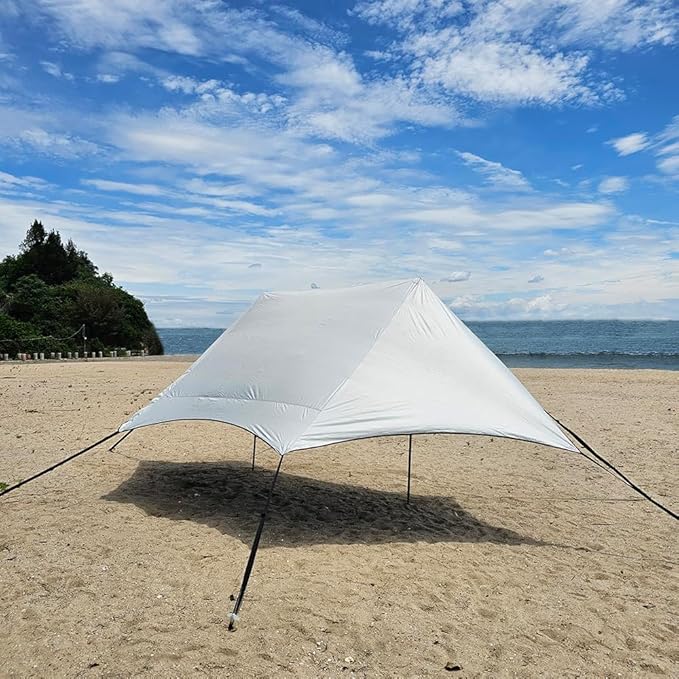 10x17ft Beach Canopy Tent Sun Shade with 2 Poles Camping Tarp Shelter for Beach Grass