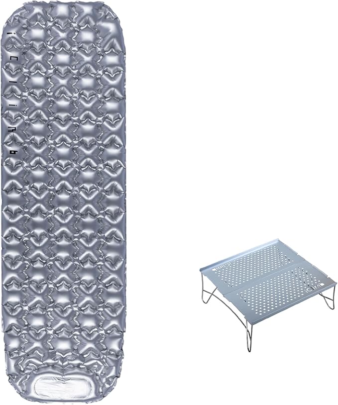 iClimb 1 Air Sleeping Pad and 1 Solo Mini Folding Table Ultralight Compact for Adults Outdoor Camping Backpacking Hiking