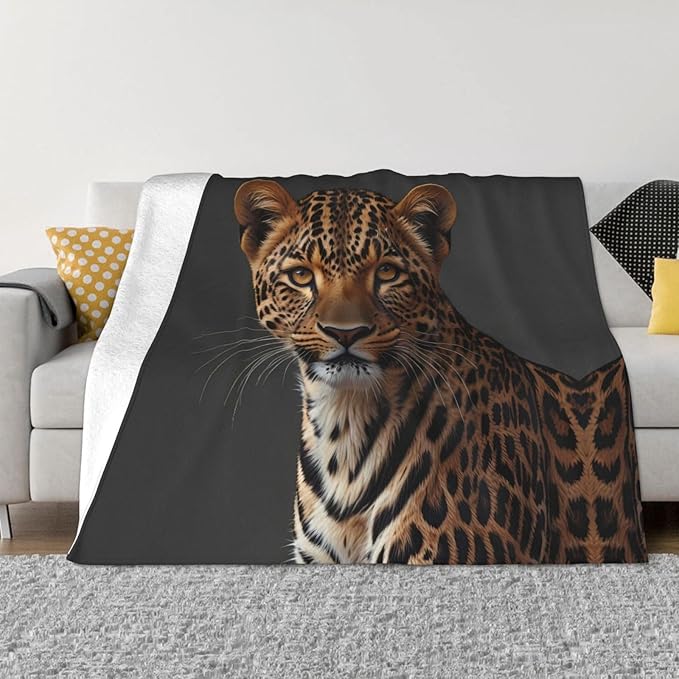 Leopard 60x50 Printed Soft Fleece Blanket for Sofa Bed and Camping - Cozy Blanket for Travel Picnics Nighttime Use