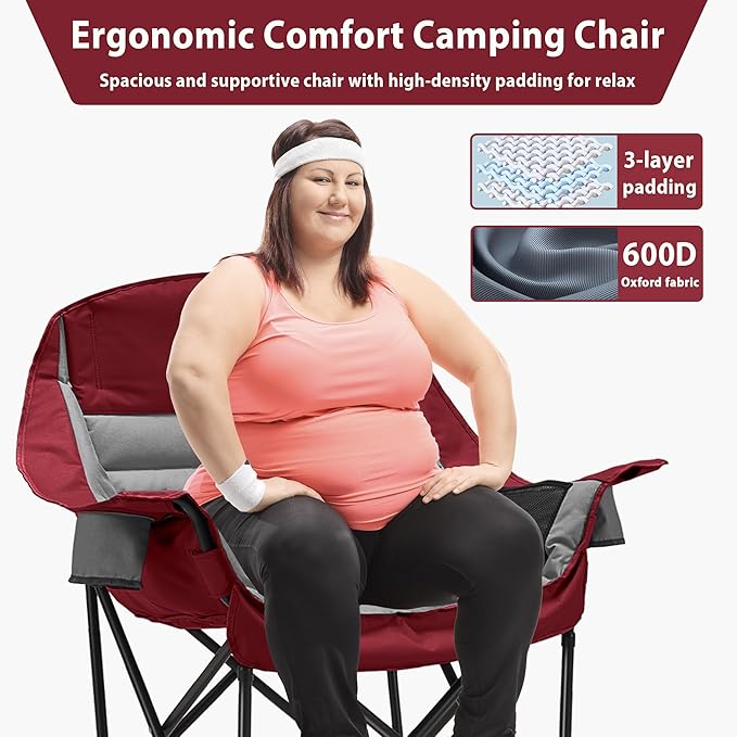 Oversized Camping Chair Portable Folding Camping Chairs with Side Pocket Cup Holder and Carry Bag Heavy Duty Outdoor Camping Chairs for Adults Fishing Sports Trip up to 400lbs Style 3