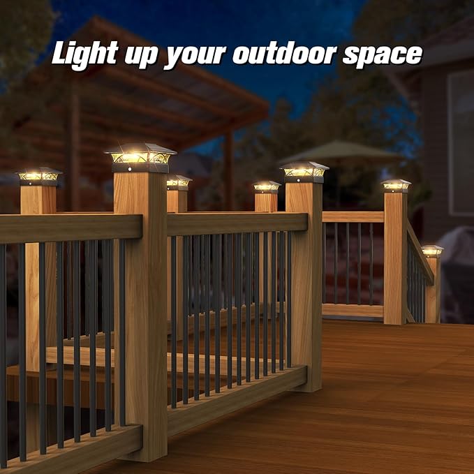 Solar Post Cap Lights Outdoor 6pack - Black Deck Fence Post Lights Solar Powered with 16LEDS 2 Lighting Modes 4x4/5x5/6x6 Waterproof Fence Post Lights for Garden Patio Porch Backyard