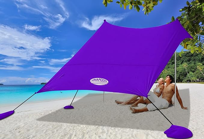 UMARDOO Family Beach Tent Canopy Sun Shade Portable 10×10FT Large Wind Resistance Beach Sun Shelter Easy Setup with Packable Carry Bag for Outdoor Travel UPF 50+(Purple)