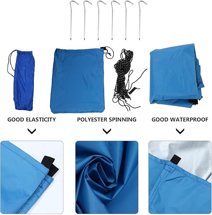 STOBAZA Waterproof Polyester Tent Tarp Shelter Sun Protection Camping Hammock Rain Fly with Ground Cloth Azure 3-4 Person Outdoor Beach Shelter for Hiking and Camping
